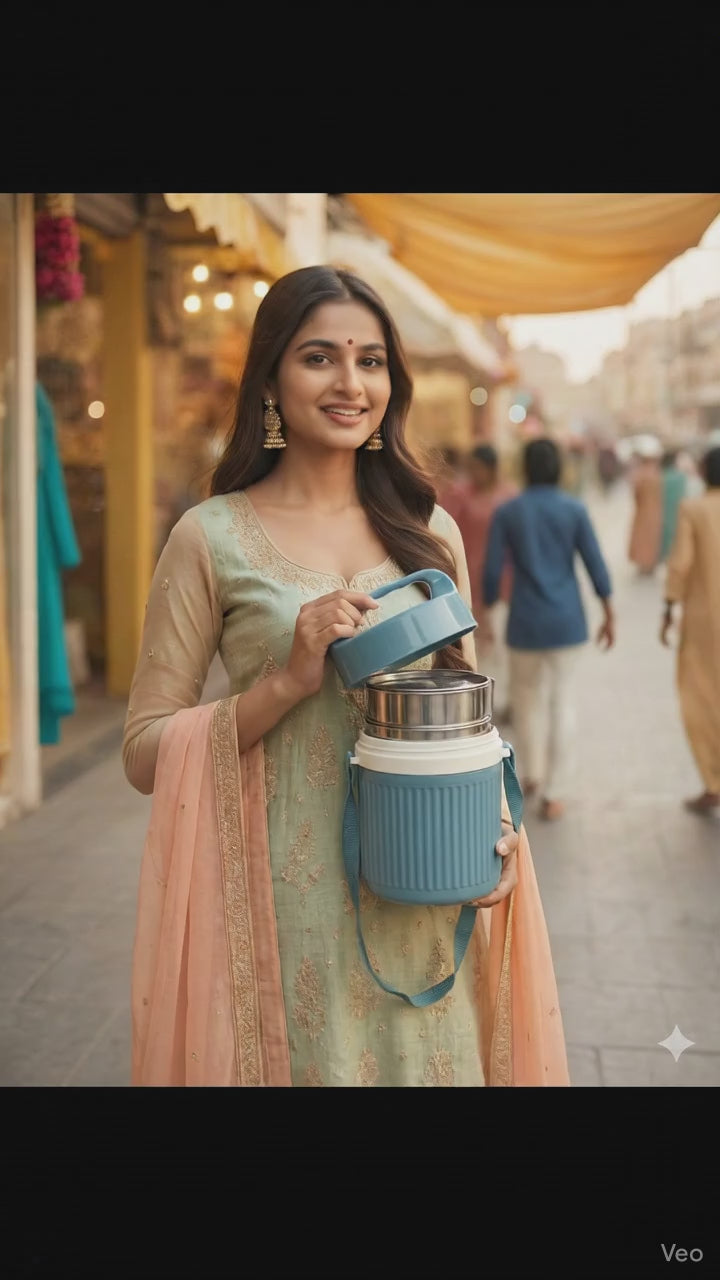 Smart Insulated Stainless Steel Tiffin – 3 Compartment Lunch Box with Handle

Stackable | BPA Free | Leakproof | Ideal for Office, Home & School