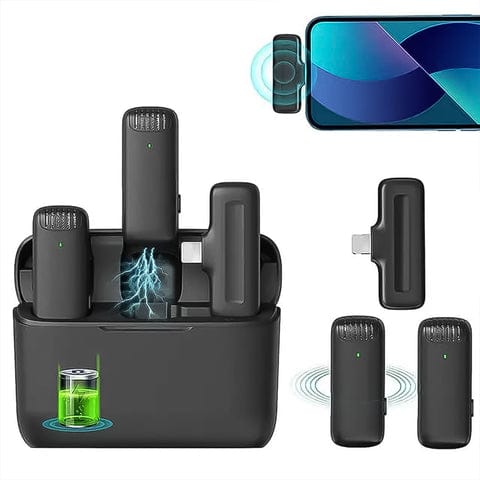 Wireless Collar Mic for All Smartphones / Type-C – Noise Cancellation Lapel Wireless Mic (Dual Android) | 50m Range | Plug & Play | 1 Set