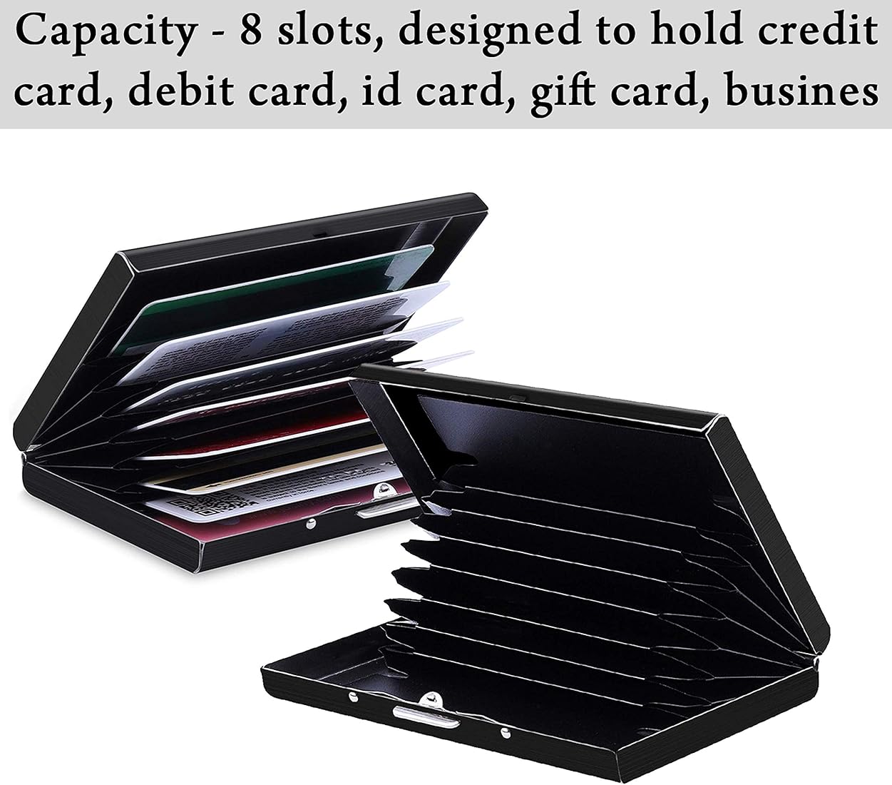 Stainless Steel Black 8 Slots RFID Protected Metal Credit/Debit/ATM Card Holder Case Wallet for Men & Women (Black- (Pack of 1)