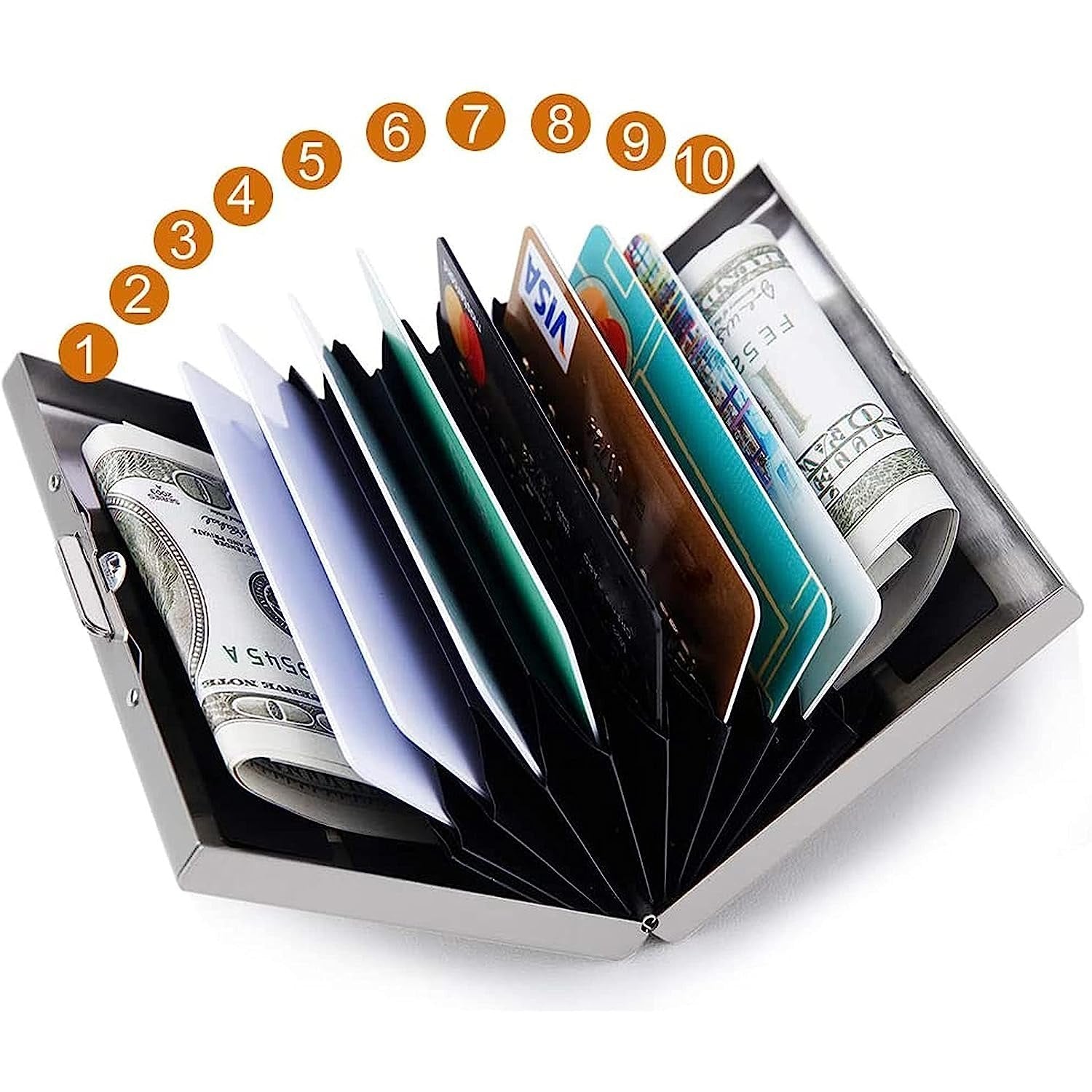 Stainless Steel Black 8 Slots RFID Protected Metal Credit/Debit/ATM Card Holder Case Wallet for Men & Women (Black- (Pack of 1)