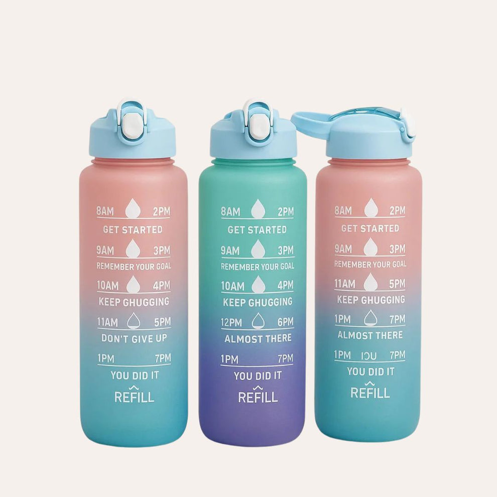 1000ml Motivational Water Bottle with Straw & Time Marker