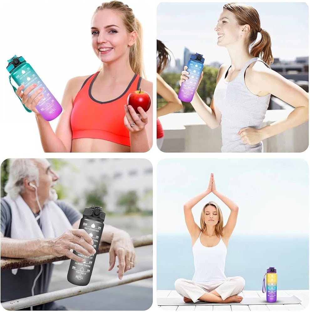 1000ml Motivational Water Bottle with Straw & Time Marker