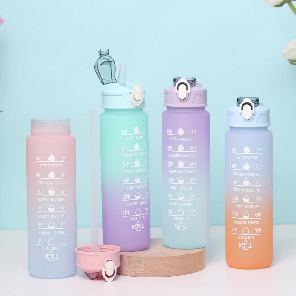 1000ml Motivational Water Bottle with Straw & Time Marker