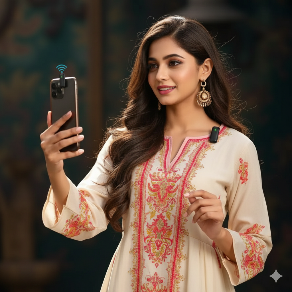 Wireless Collar Mic for All Smartphones / Type-C – Noise Cancellation Lapel Wireless Mic (Dual Android) | 50m Range | Plug & Play | 1 Set